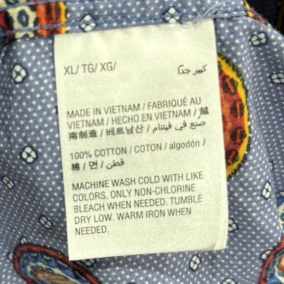 Tasso Elba Men’s XL Dress Button Down Shirt Cotton Short Sleeve Blue Medallion - Picture 4 of 6